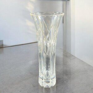 MILLER ROGASKA Clear Crystal Glass Vase Vessel Tall Lead Crystal Marked Bottom